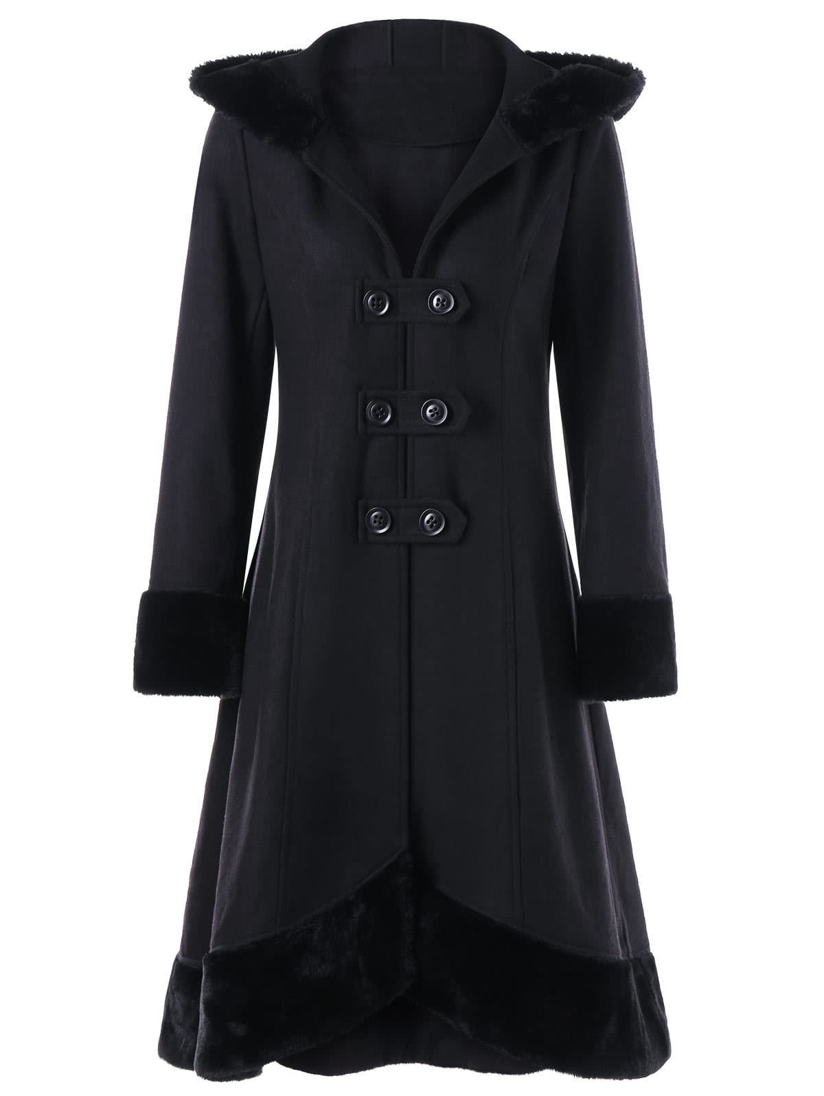Amazon New Women's Christmas Double-Breasted Faux Fur Collar Coat with Back Tie Belt, Hooded Long Wool Blend