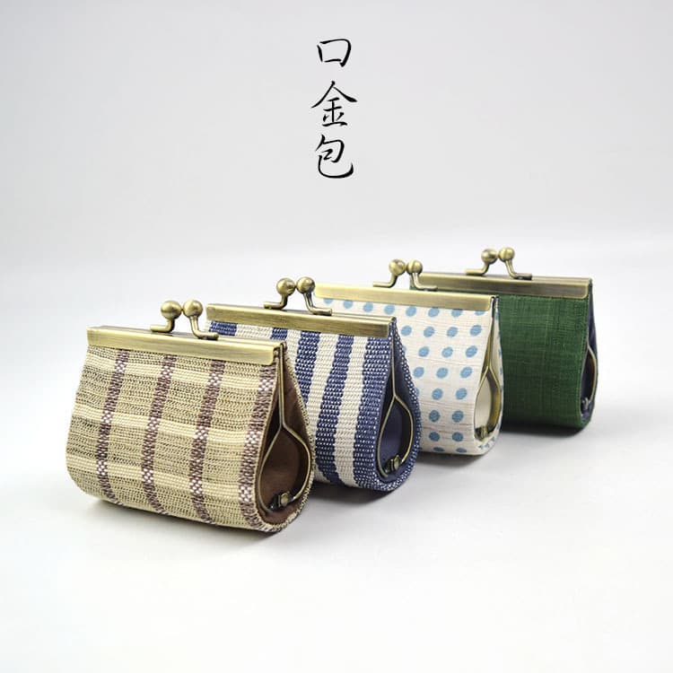 Summer Cloth Ramie Coin Purse, Gourd-Shaped Metal Clasp Bag, Key Pouch, Coin Pouch, Hand-Woven Small Change Storage Bag, Compact