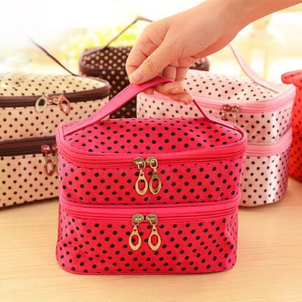 Yuxuan Cosmetic Bag Portable Travel Storage Bag Polka Dot Portable Double Zipper Cosmetic Bag Wholesale
