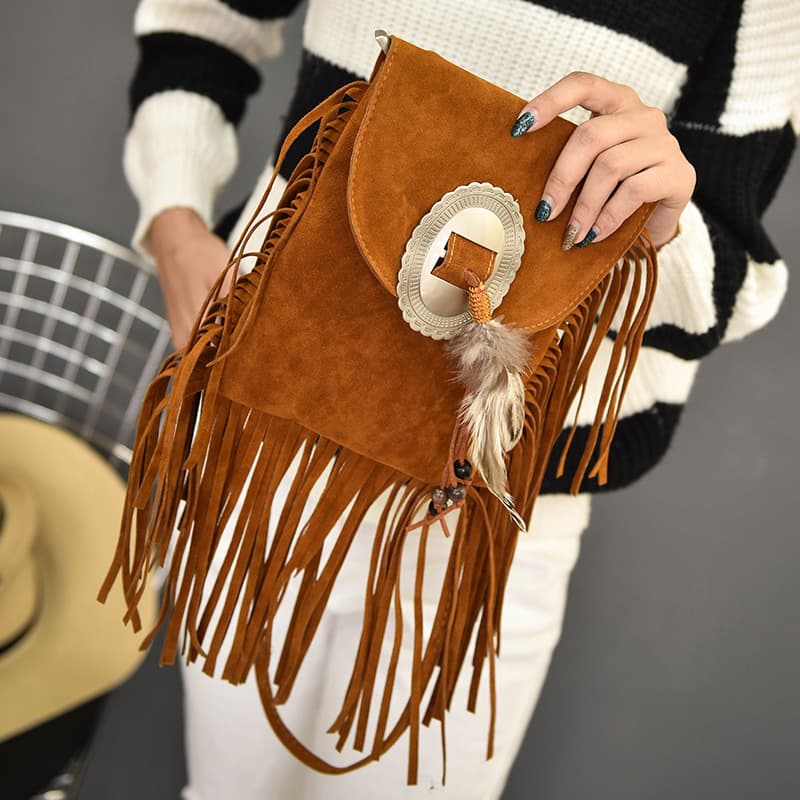Axi Ge and Xue Li Same Style Shoulder Women's Bag 2016 New Bohemian Fringe Crossbody Small Bag Feather Personality Bag