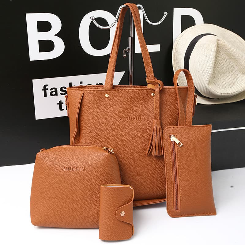 2024 New European and American Feng Shui Bucket Mother Bag Four-piece Set PU Women's Shoulder Bag Mobile Phone Bag Versatile Wholesale Foreign Trade