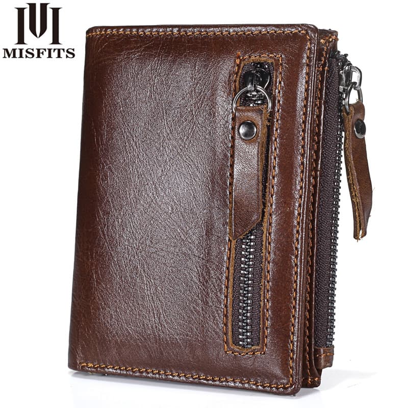 Cross-border Short Wallet Men's Vintage Genuine Top Layer Leather Bifold Double Zipper Coin Purse Small Cowhide Vertical Wallet