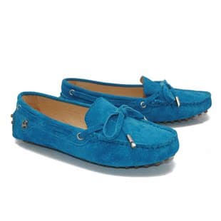 Lake Blue Full Leather Lace-Up Loafers for Women, Calfskin Leather Lining with Pigskin, Cowhide Sole Casual Driving Shoes
