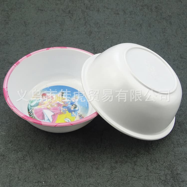 Yiwu Daily Goods Wholesale Melamine Tableware Imitation Porcelain Bowl Plastic Small Bowl Rimmed Bowl 8813 Cartoon Edge Bowl