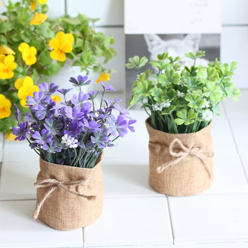 Burlap Four-Leaf Clover Lucky Clover Artificial Flower, Plastic Fake Flower, Simulation Plant Potted Mini Landscape, Home Decor Ornament