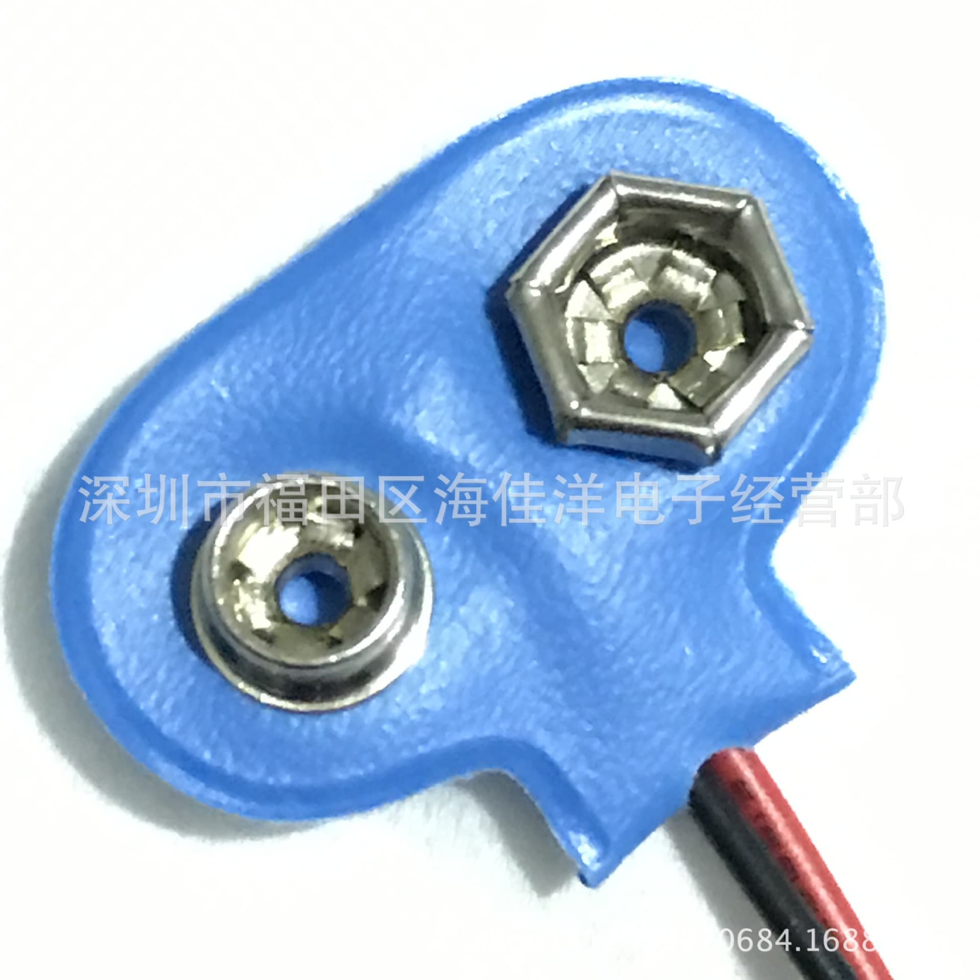 Factory direct sales, in stock, blue leather T-shaped 9v battery buckle, 9V battery clip, 6F22 battery buckle cable, blue