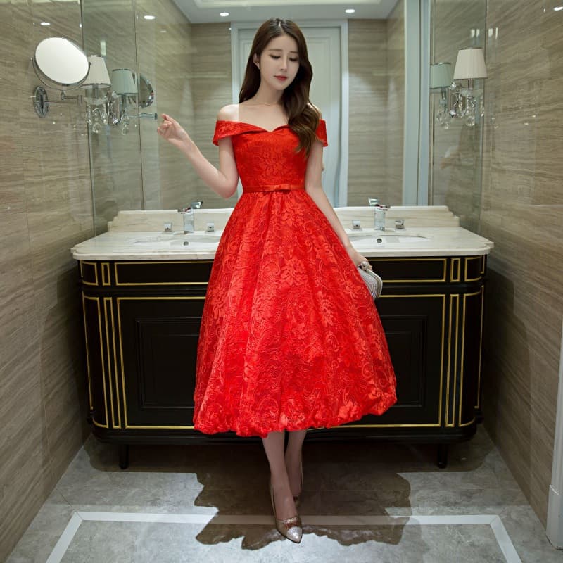 New Bridal Toast Dress One-Shoulder Short Red Evening Gown Wedding Banquet 2021 Dress Women's Cocktail Dress