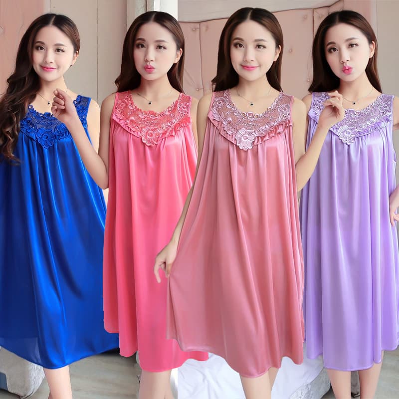 Sexy Silk Nightgown for Women Summer Lingerie Camisole Sleepwear Lace Plus Size Cute Homewear Ice Silk
