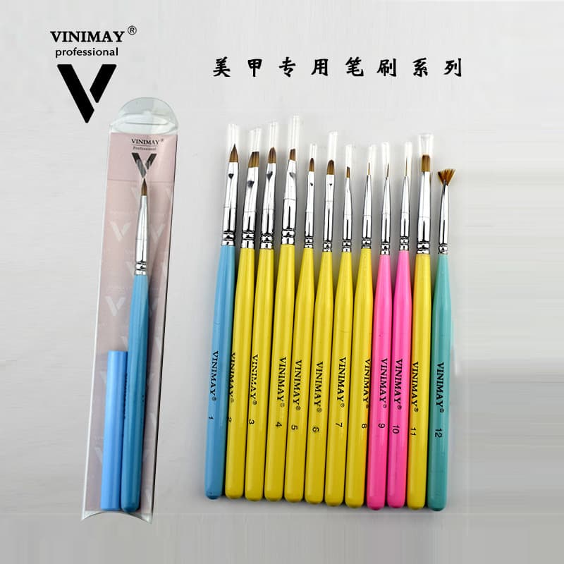 VINIMAY Nail Art Liner Brush Set, 12-Piece Nail Gel Brush Set for Painting and Blending
