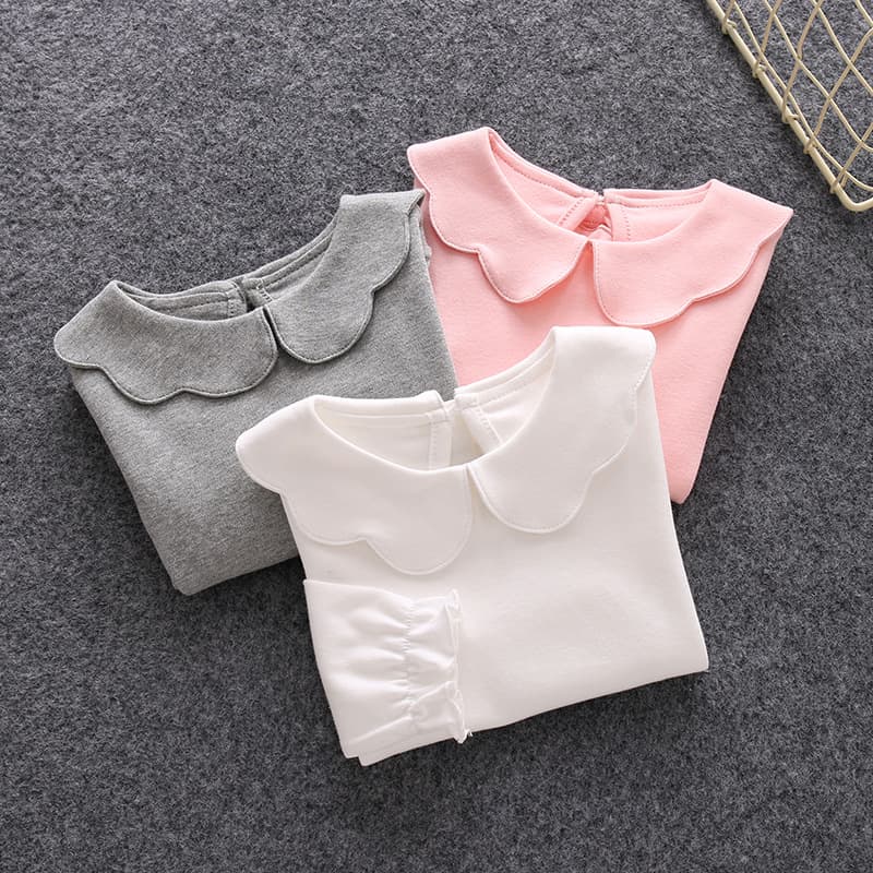 New Autumn Children's Girls Long-Sleeve Base Top with Cute Peter Pan Collar, Korean Style Long-Sleeve T-Shirt