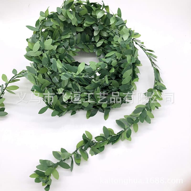 7.5m DIY Wreath Plastic Wire Flower Vine, Handmade Wreath Accessories Material, Artificial Wire Green Leaf Vine