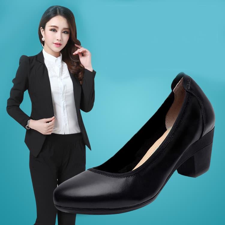 Women's Work Shoes Black Mid Heel Pumps Office Professional High Heels Chunky Heel Soft Sole Work Shoes Plus Size