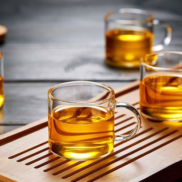 Heat-Resistant Glass Small Handle Cup, Transparent Glass Tea Cup, Kung Fu Tea Set, Straight Small Tea Cup with Cup, 60ml
