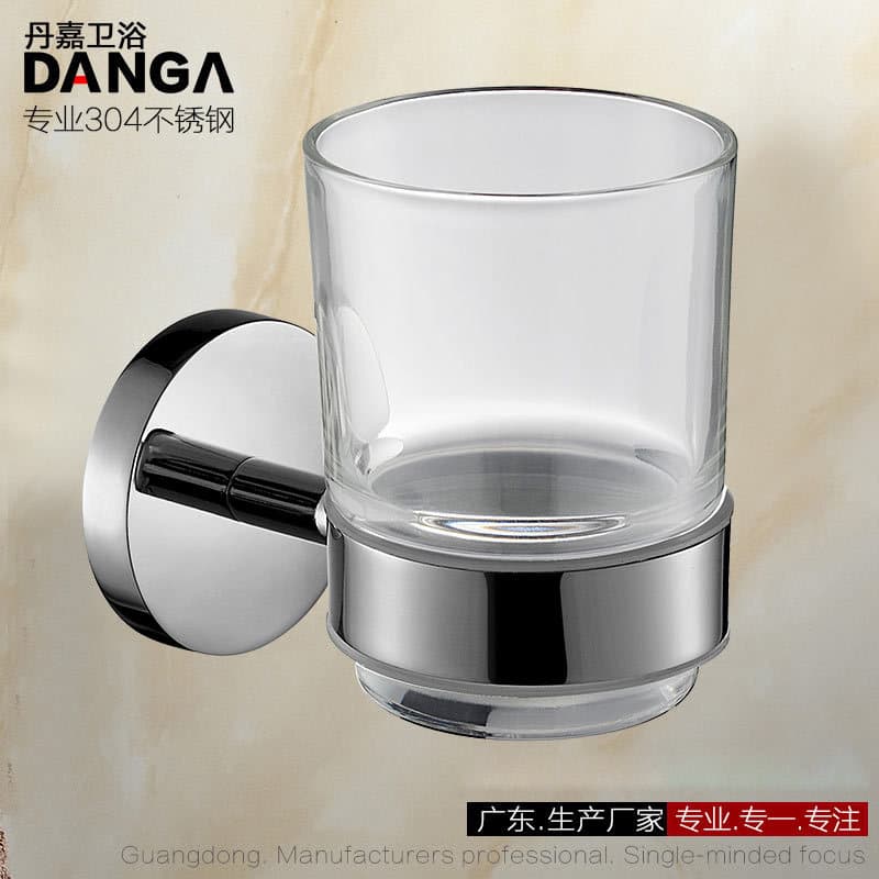 Toothbrush Cup Single Holder, 304 Stainless Steel Round Transparent Glass Toothbrush Cup, Hardware Hanger, Bright Finish Q8008