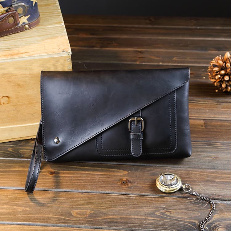 Men's Handbag, Handheld, Crazy Horse Wallet, Retro PU Clutch, Large Capacity Casual Briefcase, Trendy