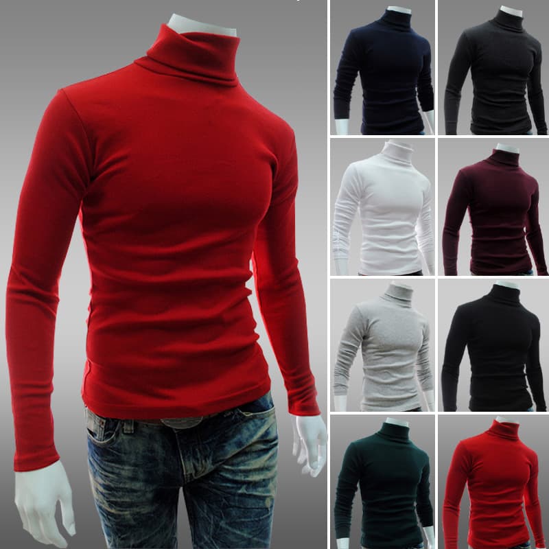 Long-term stock autumn new style Korean version high neck pullover men's long sleeve base knitwear men's high neck slim fit 8 colors