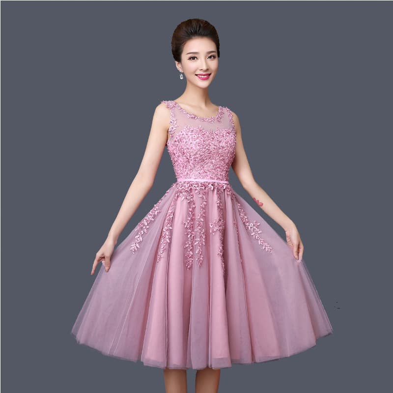 Women's Hostess Gown 2024 New Mid-Length Pink Evening Dress Banquet Double-Shoulder Graduation Dress