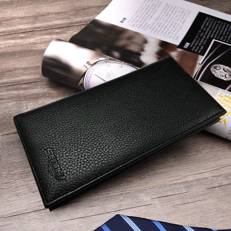 2026 Korean New Style Men's Long Wallet with Soft Pebble Leather Texture and Zipper, Business Wallet