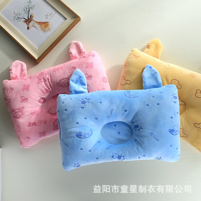 Child Star Bunny Ear Square Baby Pillow, Diamond Fleece Anti-Flat Head Shaping Pillow, Newborn Multi-Functional Hug Pillow