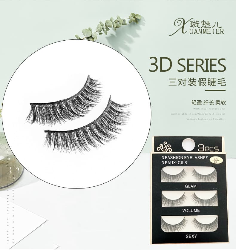 Factory Direct 3D-06 Chemical Fiber False Eyelashes Manual 3D Three Pairs Fitted Eyelashes Lengthy Curled Elongated Eye Tail