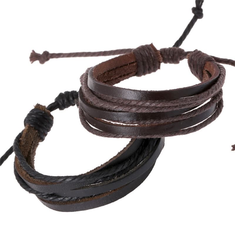 Cross-border Woven Cowhide Bracelet Rope Promotional Gift Vintage Hemp Rope Multi-layer Genuine Leather Bracelet