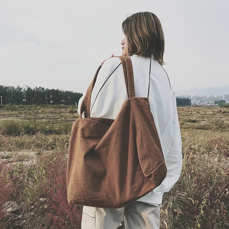 Minimalist Versatile Korean Shopping Bag, Extra Large Capacity, Ins Popular Lazy Style Shoulder Bag, Japanese Literary Canvas Bag for Women