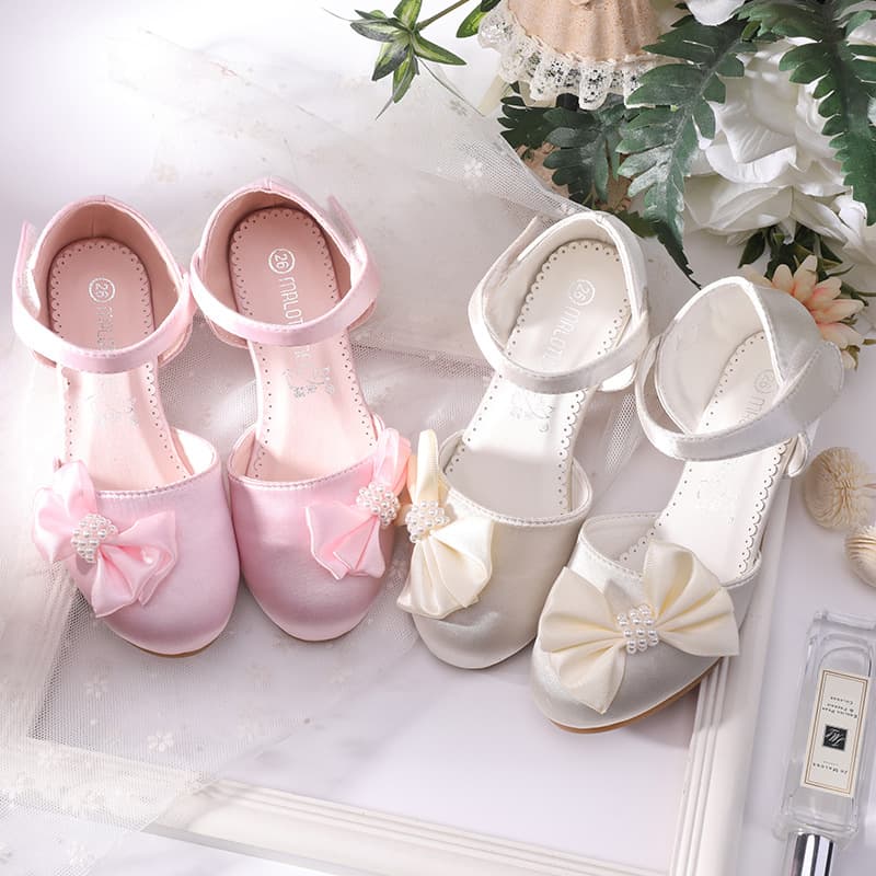 New Little Heel Dress Shoes with Bow for Girls, Export Medium to Large Children Princess Shoes, Girl Heel Shoes