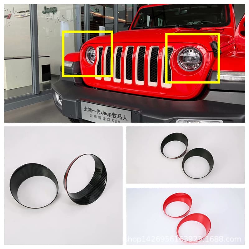 Compatible with Jeep 18 Wrangler Headlight Cover Trim Decoration Strip Front Headlight Frame Eyebrow Sticker Exterior Modification M