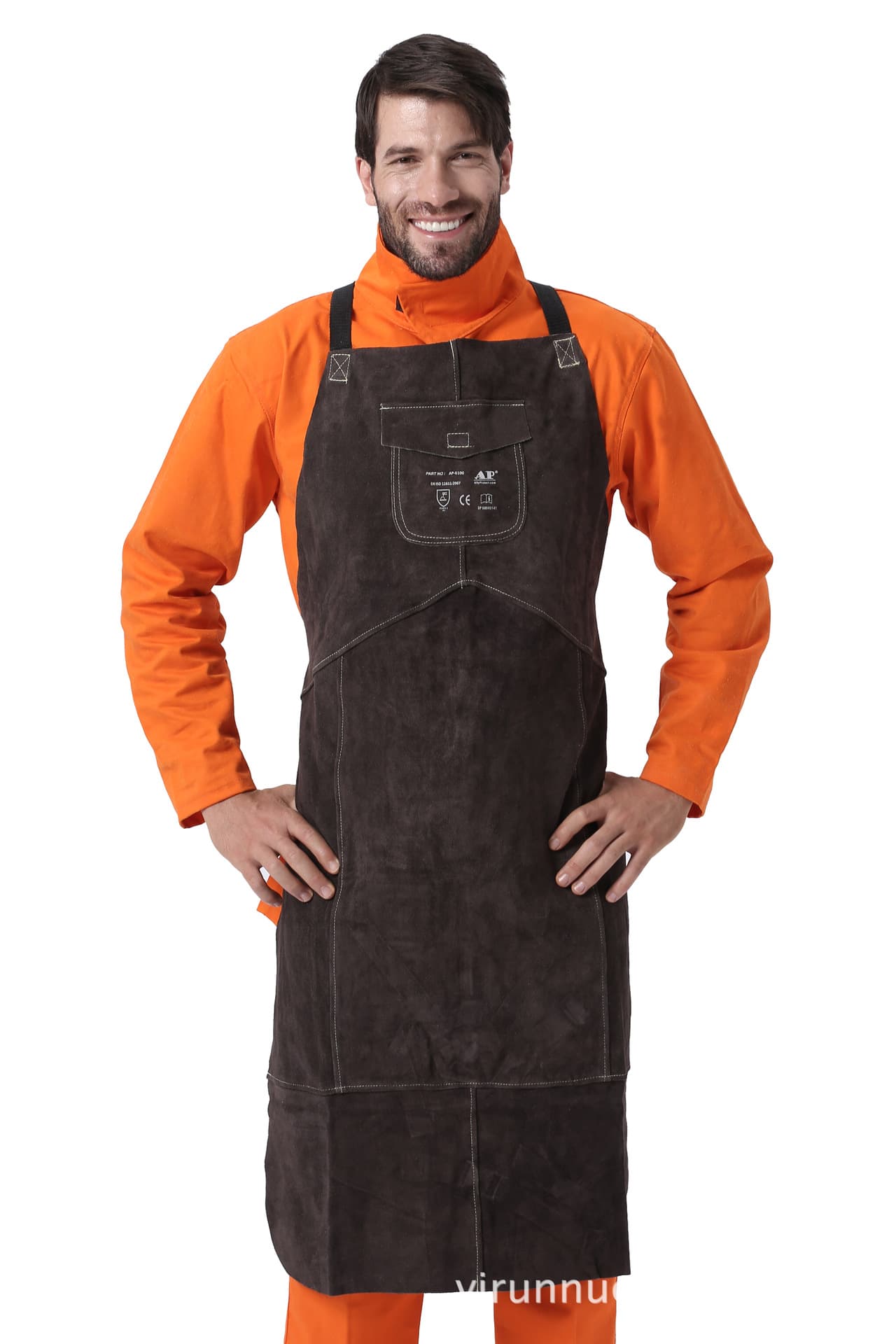 Youmeng AP-6100 Charcoal Brown Full Leather Chest Protection Apron Welding Apron Series
