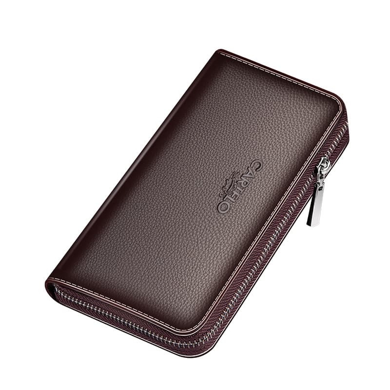 Long Zipper Men's Wallet Fashionable Youth Handbag Clutch Bag Business Style Polyester Lining PU Leather Material
