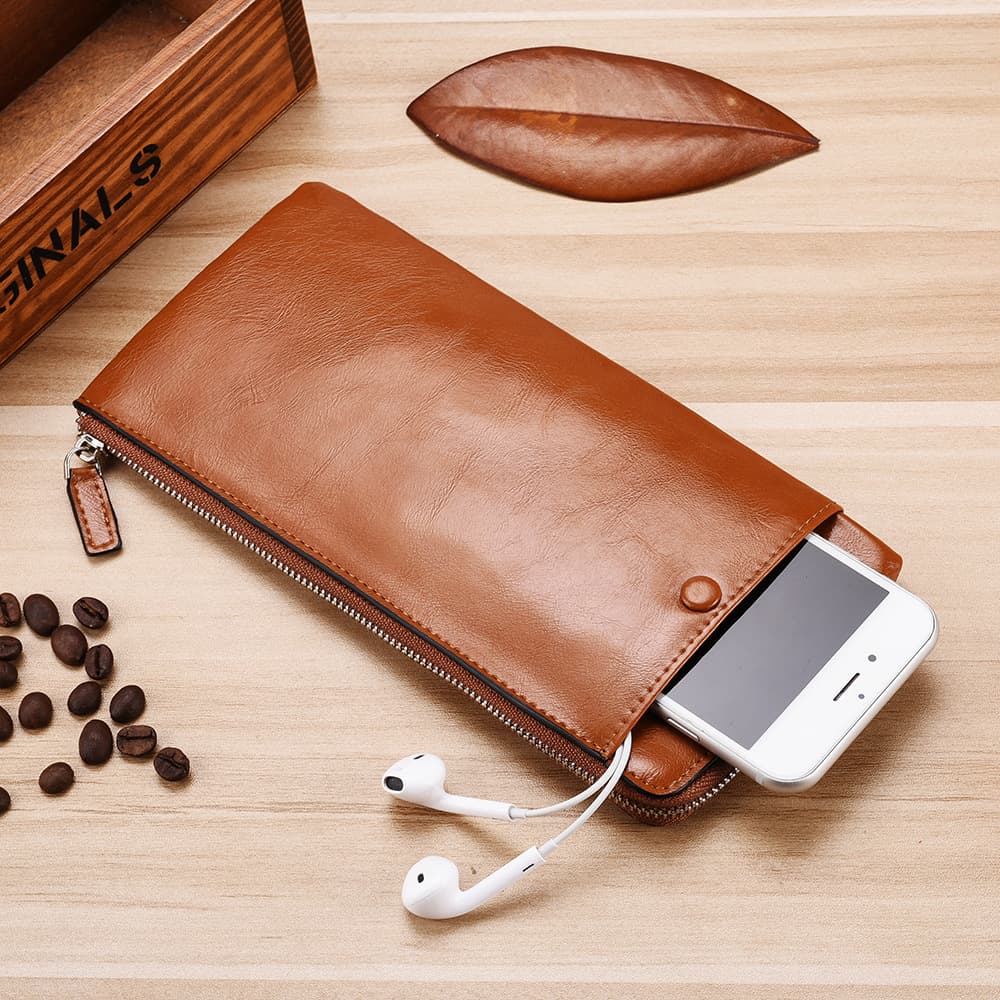 New Arrival Men's Long Wallet Soft Leather Zipper Mini Trendy Youth Apple Phone Bag Wallet Men