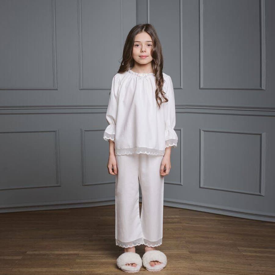 2026 Spring and Autumn New Children's Clothing Children's Homewear Set Girls' Lace Pajamas Two-piece Set Contains 30% Silk