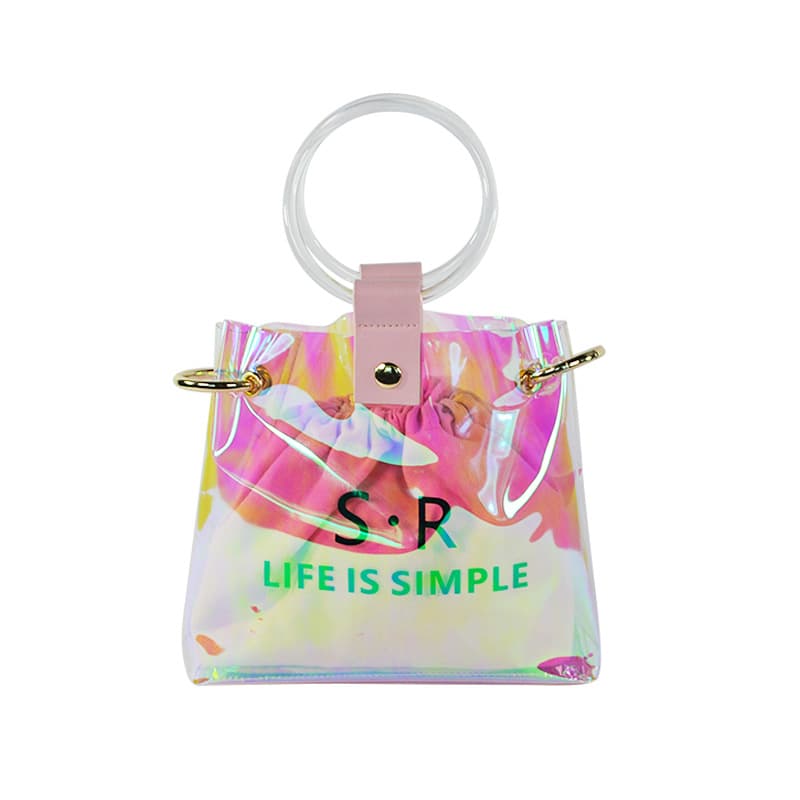 2019 Summer New Waterproof Reflective Iridescent PVC Women's Bag, Transparent Plastic Drawstring Tote Custom