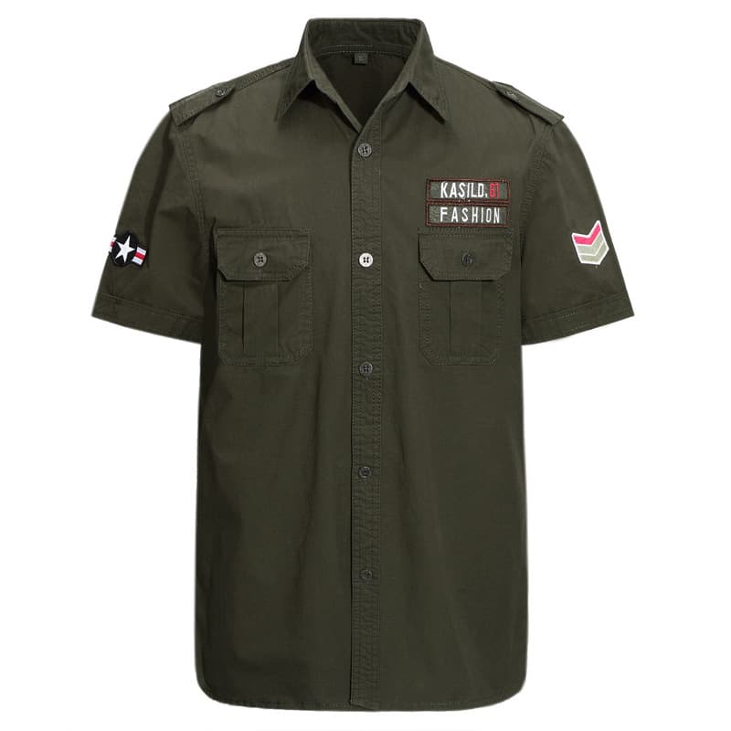Cross-Border 2024 Summer Men's Short Sleeve Cotton Casual Shirt Plus Size Men's Wear Military Uniform Outdoor Shirt