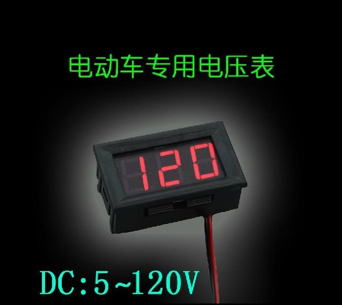Two-wire 0.36-inch 120V electric vehicle charger digital voltmeter DC5V-120V electric vehicle meter anti-reverse connection