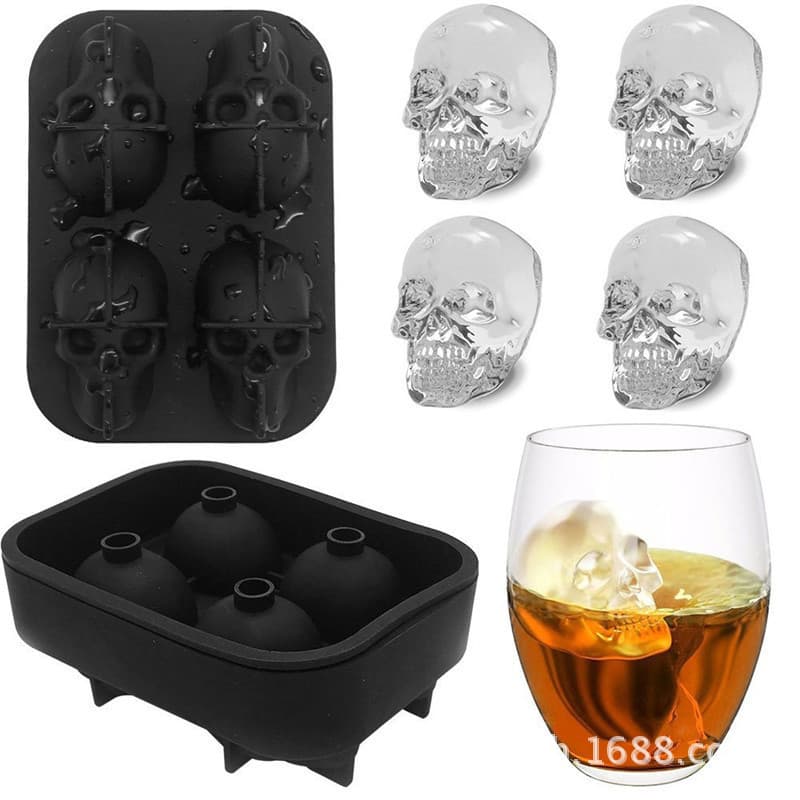 Skull Silicone Ice Cube Tray Creative New 4-Cavity Skull Ice Molds