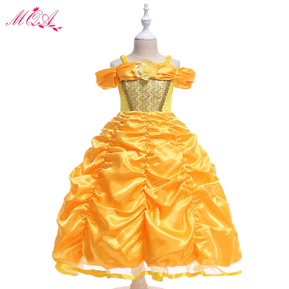 Cross-border European and American foreign trade children's clothing Halloween Princess Belle stage performance dress one-line neck girl's dress