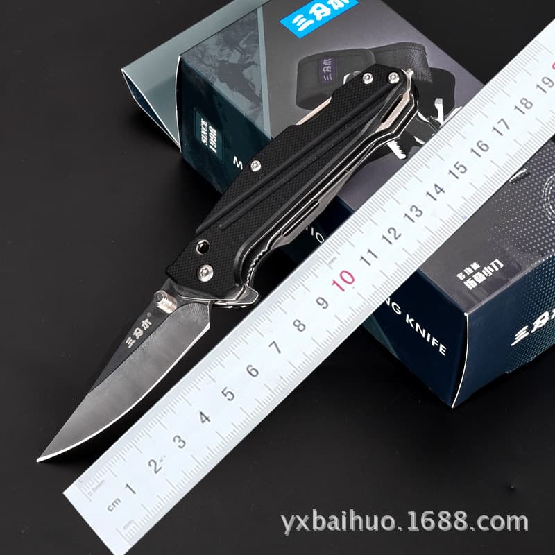 Genuine Sanrenmu Outdoor Multi-functional Folding Knife, Fruit Knife, Small Folding Knife, Black Handle 7116 K348