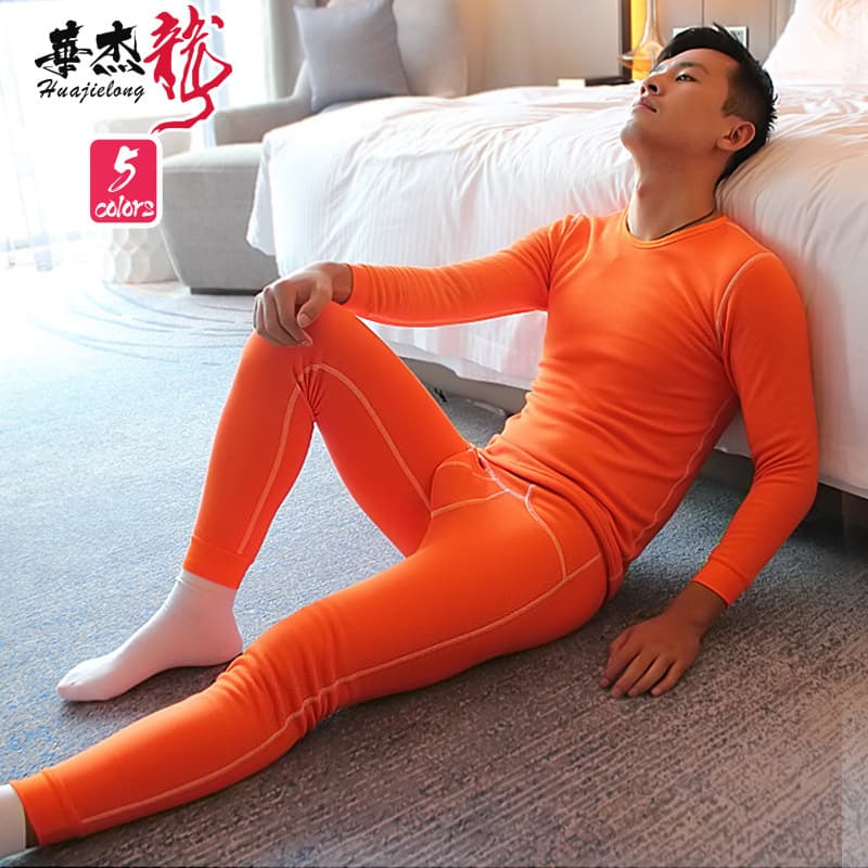 Factory wholesale men's cotton thermal long-sleeve top and bottom set, thick warm underwear, solid color underwear set for men, autumn and winter