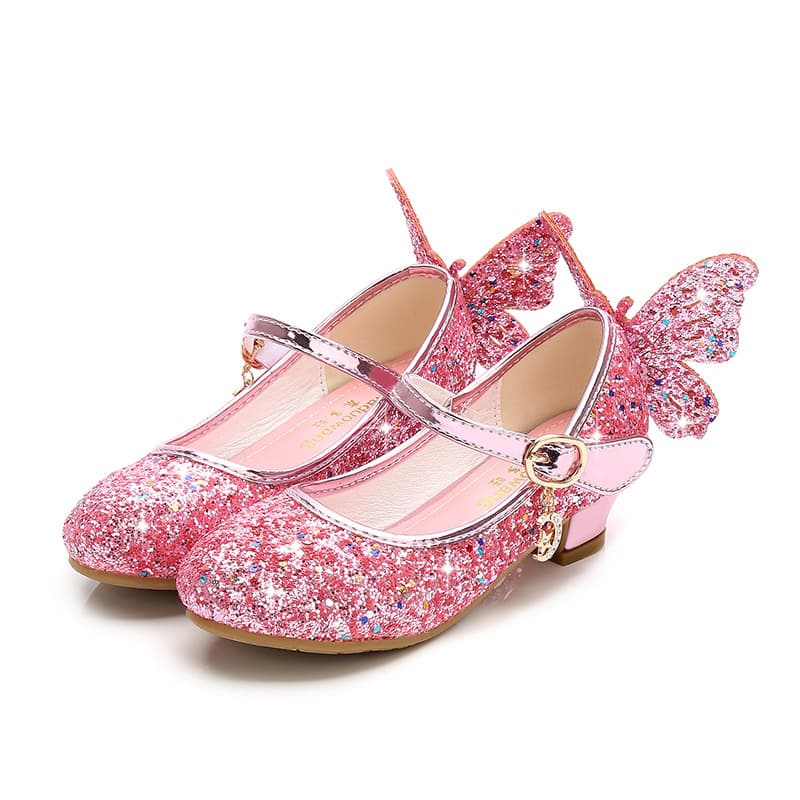 2025 Spring/Autumn New Girls' High-Heel Princess Leather Shoes, Children's Pumps, Kids' Performance Shoes, Girls' Crystal Shoes