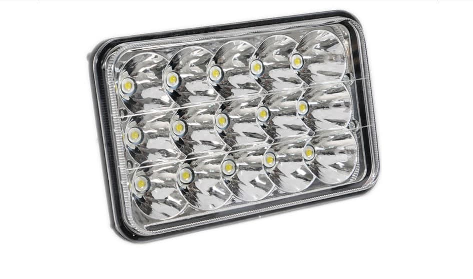 7X6 Inch Single 45W 15LED Headlight + Daytime Running Light + High/Low Beam with H4 Plug, Black Base