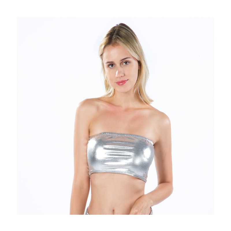 Cross-Border Exclusive for European and American New Women's Nightclub Stage Wear Wrapped Chest Patent Leather Solid Color Tube Top Base Shirt Performance Clothing