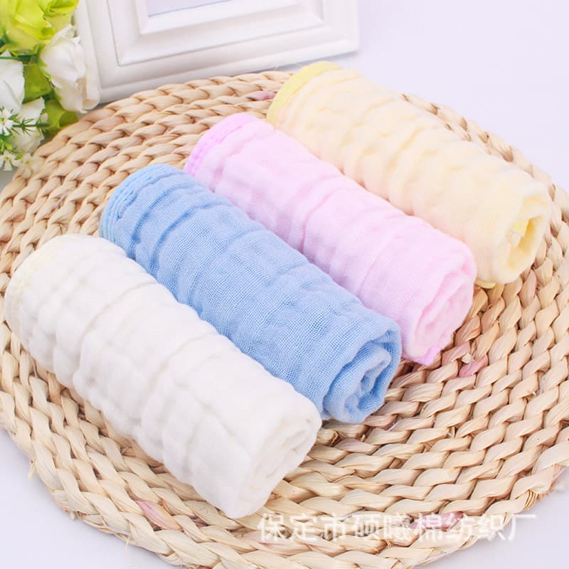 Infant Six-Layer Gauze Edged Washcloths, Color-Bordered Drool Bibs, Children's Handkerchiefs, Cotton Gauze