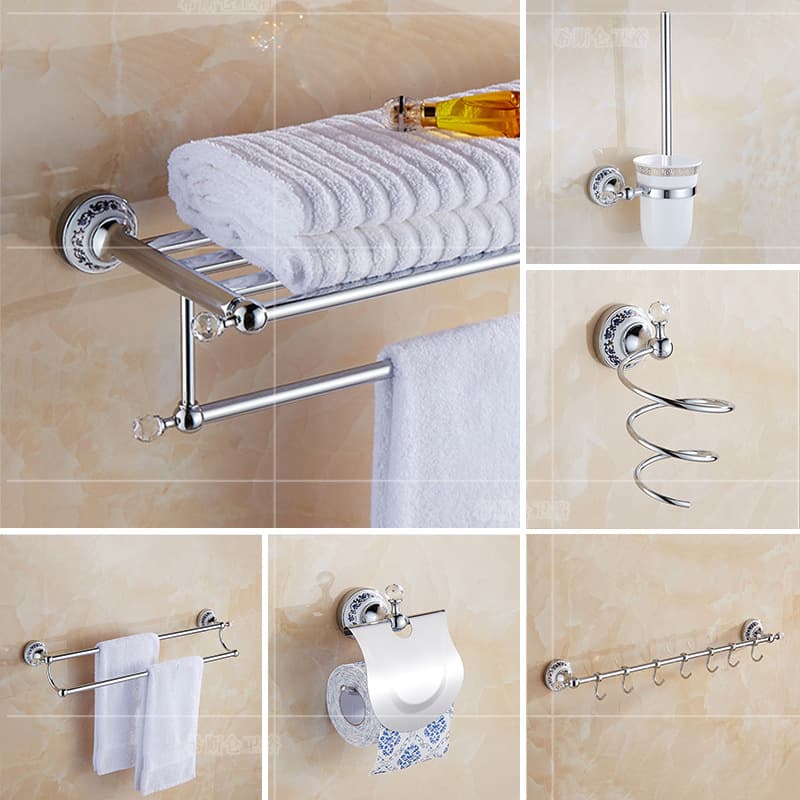European-style Stainless Steel Bathroom Hanging Towel Rack Bathroom Set Bathroom Wall Rack Towel Rack Punch-free