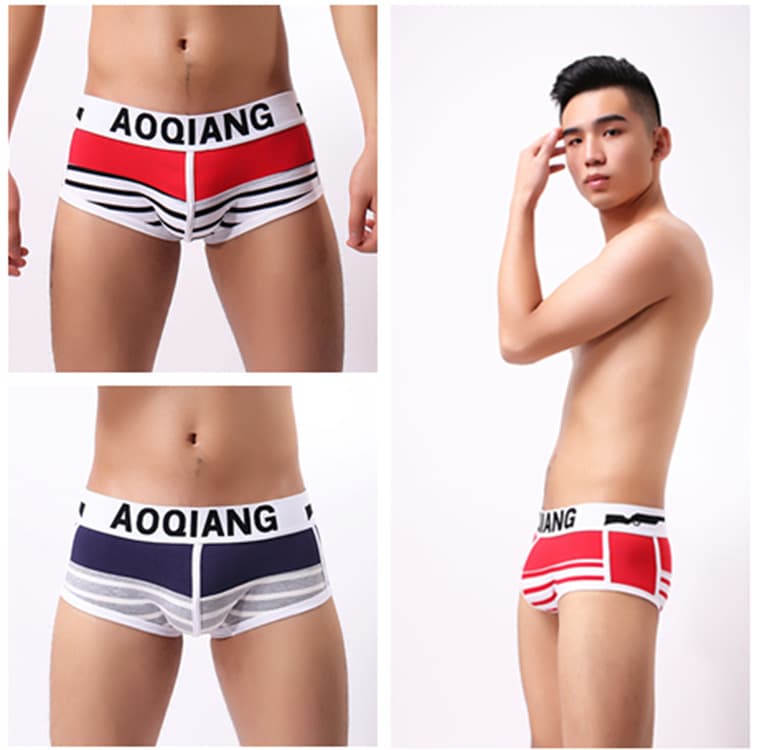 3-Pack Men's Underwear, Gun Double-Color Striped Fashion Cotton Men's Boxer Briefs 62#
