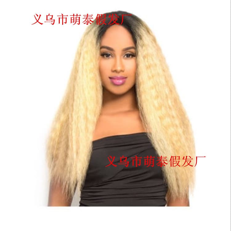 In Stock European and American Synthetic Wig Blonde Mixed Color Gradient Center Part Long Curly Hair Corn Rows Rose Net