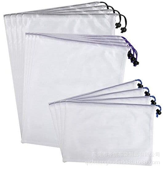 Amazon polyester drawstring mesh bag 50D mesh, fruit/vegetable patchwork drawstring bag, reusable