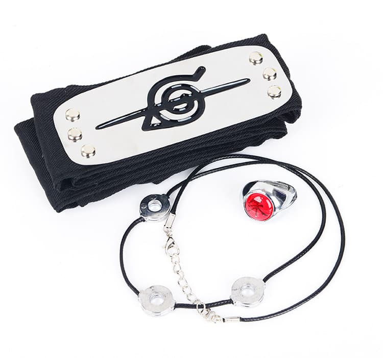 Naruto Necklace Akatsuki Organization Uchiha Itachi Ring Headband Anime Prop Set