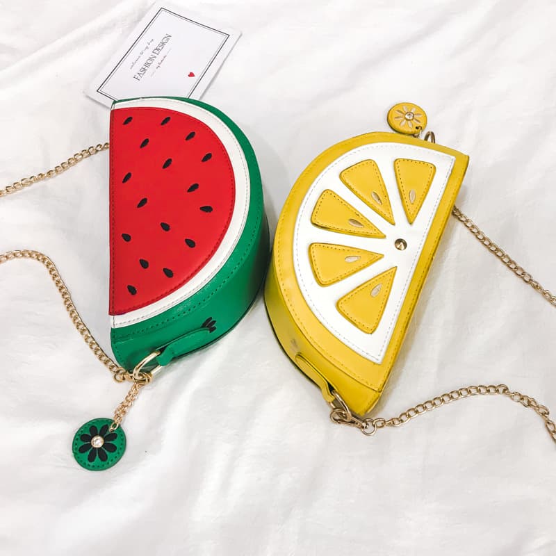 Fruit Pattern Ladies Shoulder Bag Mini Crossbody Mobile Phone Bag Pear Shape PU Leather Women's Bag with Zipper And Pearl
