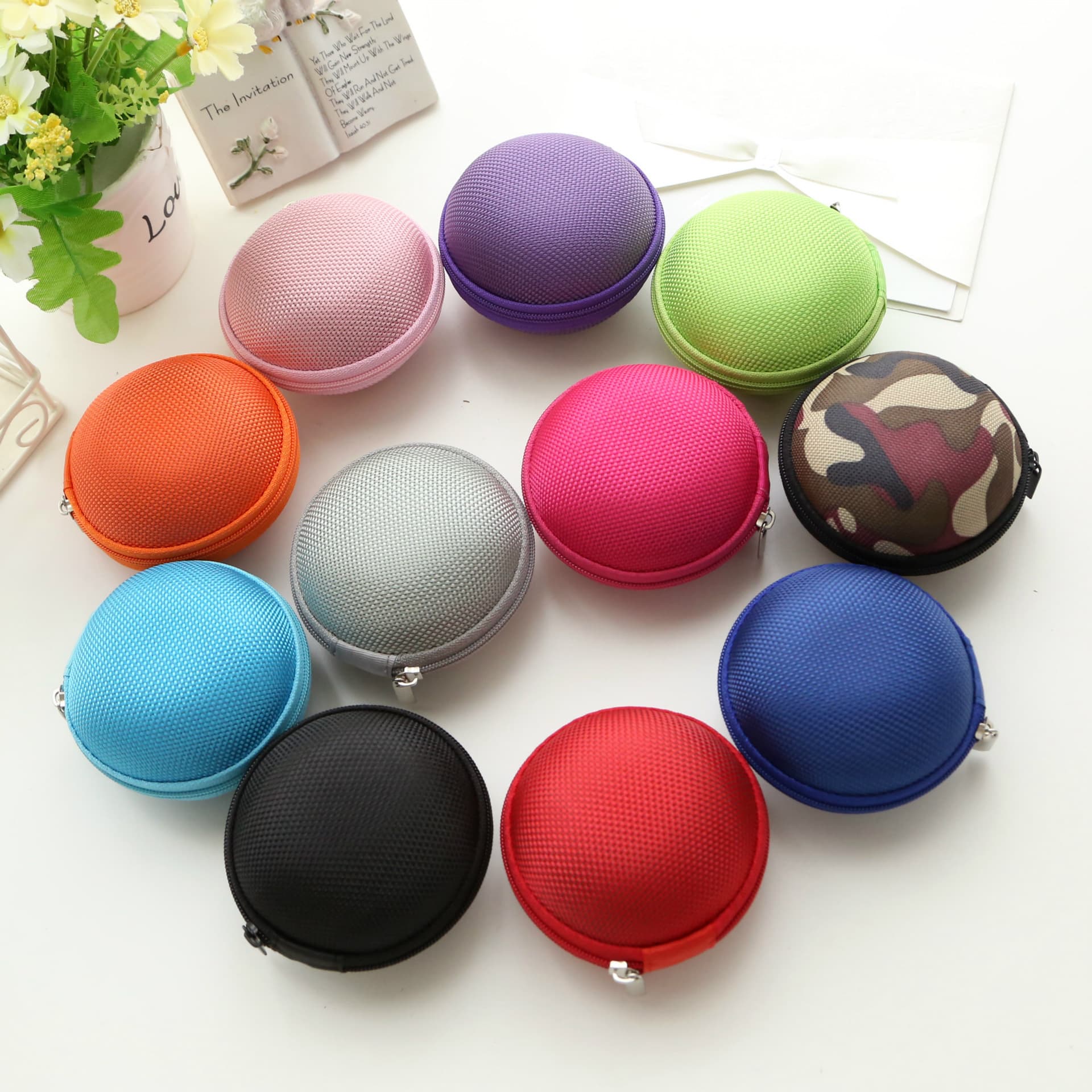 In-stock promotional small EVA earphone pouches, coin purses, multi-style earbud storage cases